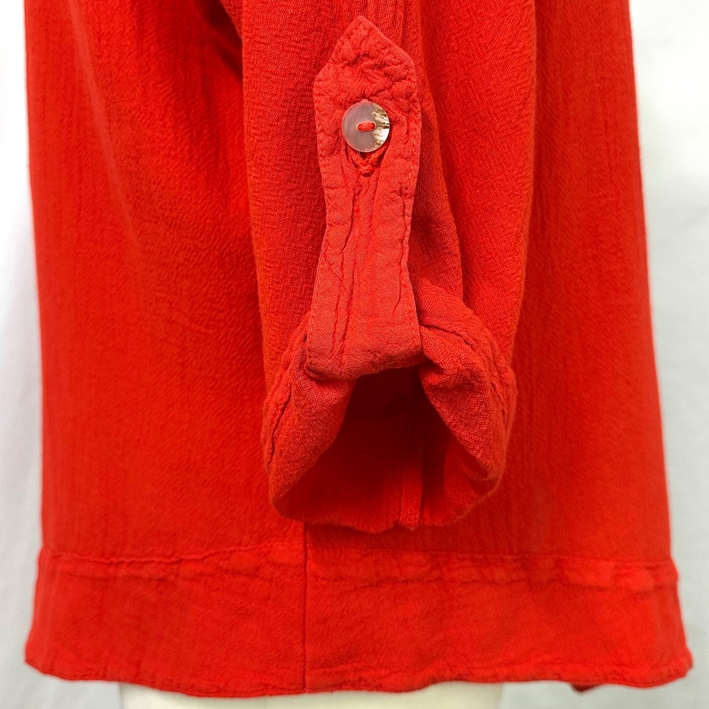 COTTONWAYS Red 100% Cotton Gauze V Neck Tunic Womens 2 L/XL Lagenlook Boxy Beach - Picture 4 of 7